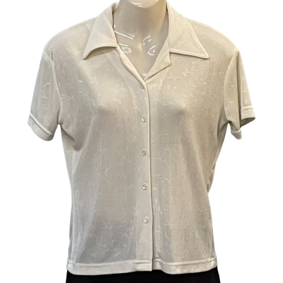 Witchery Womens  Size S Button Up Top / Short Sleeve Top Cream / Pattern 