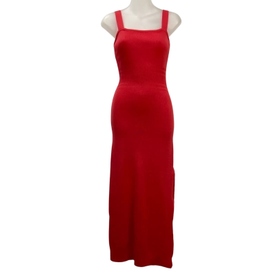 Brand New - Winnie & Co - Womens Square Neck Ribbed Knit Midi Dress - Size S - Red 