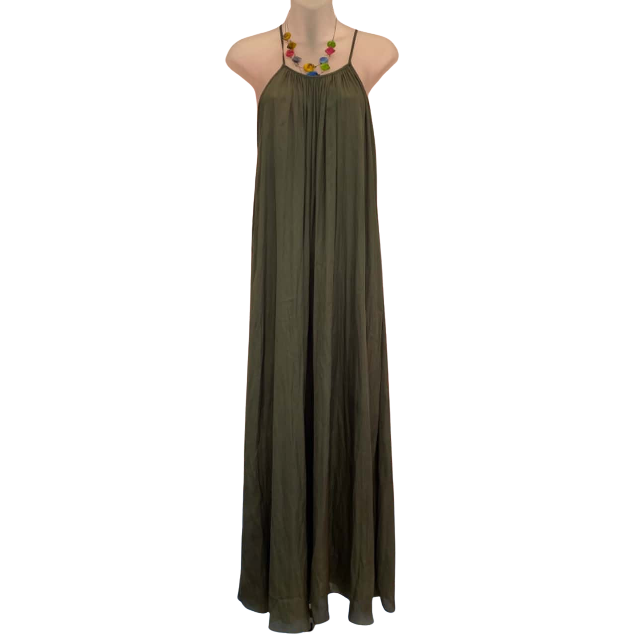 Country Road Womens Size 8 Free Size Dress / Halter Neck Dress / Maxi Dress  / Shoestring Strap Dress Khaki (s)