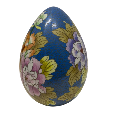 Blue Floral Cloisonné Egg - 20cm No Base