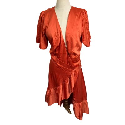  Womens Moira Muse 'Elly' Orange Satin Wrap Dress, Size 16 