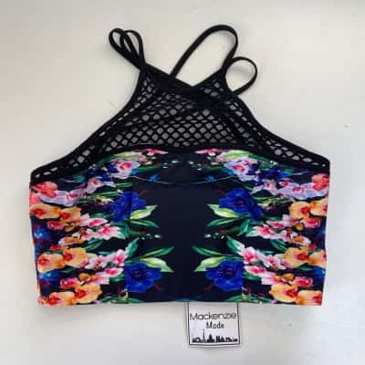 Mackenzie Mode Black Flowers Crop Top  Size 10 
