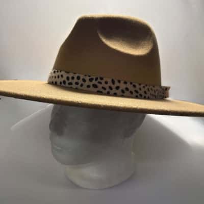  Juicy Couture Tan Felt Hat with Leopard Print Band One Size