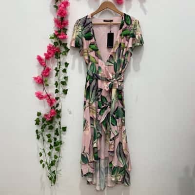 Portmans Womens Wrap Dress Size 12 Green / Pink  