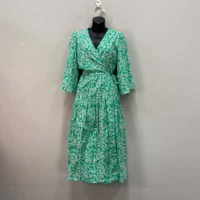 Y.A.S. Womens  Size M Wrap Dress Green / White 