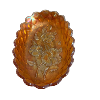 Vintage Imperial marigold carnival glass oval dish