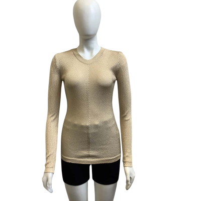 Emilia Wickstead Womens Size S-M Ribbed Metallic Knit Top Gold