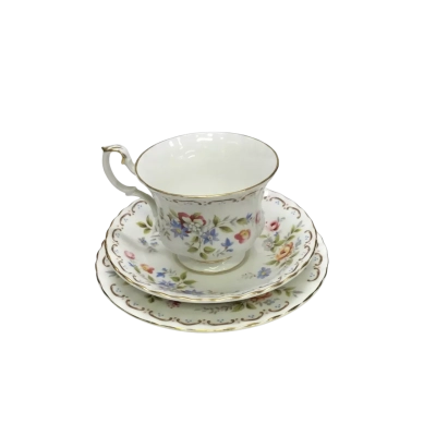 Vintage Royal Albert Fine Bone China Trillium Tea Trio With Gold Trim
