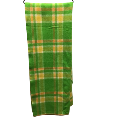Vintage Waverley 100% Lambswool Blanket Single Green Checked Made in Australia