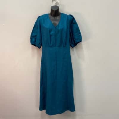 Khoko Womens  Linen Size 18 Midi Dress Deep Teal 