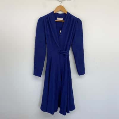 Sacha Drake Blue Flower Clara Long Sleeve Midi Wrap Dress Size 10