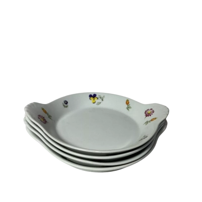 Trisa White / Floral Pattern Fine Porcelain 4 x Au Gratin Serving Dishes