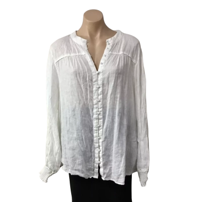 Just Jeans Womens Size 24 White 100% Linen Button up Long Sleeve Top