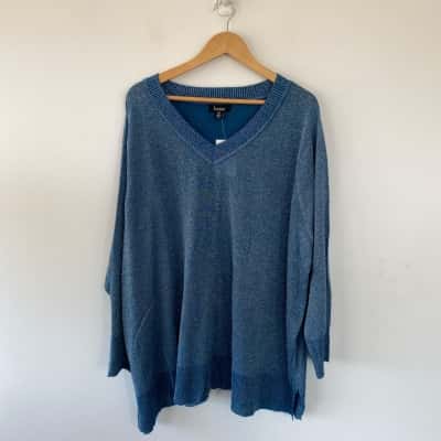 beme Blue Soft Tropics Wall Lurex Poncho Jumper Size XXL 