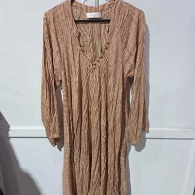  Natalie Martin Womens  Size L Midi Dress Mustard / Striped 