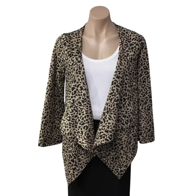  Luka Womens Size 12 Beige / Black Animal Print Open Cardigan 
