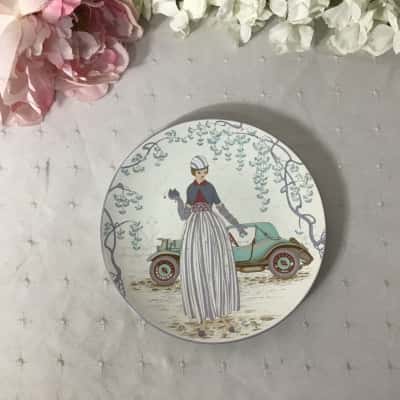 Poole Pottery Art Deco Lady with Car Pattern Plate