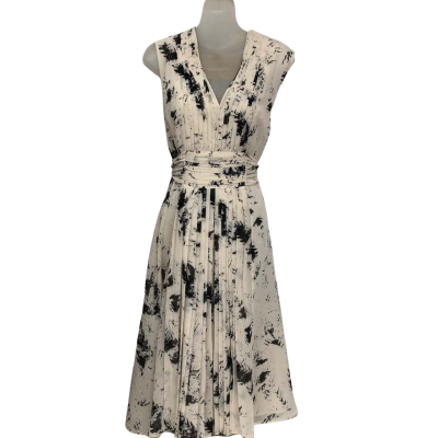 Liz Jordan Womens  Size 14 Casual Dress / Midi Dress / Pleated Dress / Sleeveless Dress  Black  / Cream 