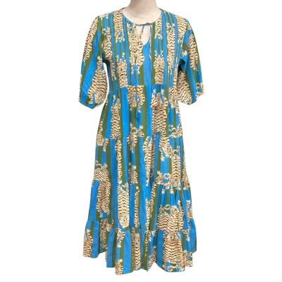 Roselle Tiger Print   Size S Maxi Dress Beige / Blue / Green 
