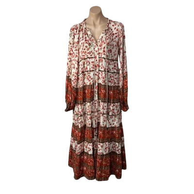 Adrift Womens Size S Cream / Burnt Orange / Pink / Brown Floral Long Sleeve Maxi Dress