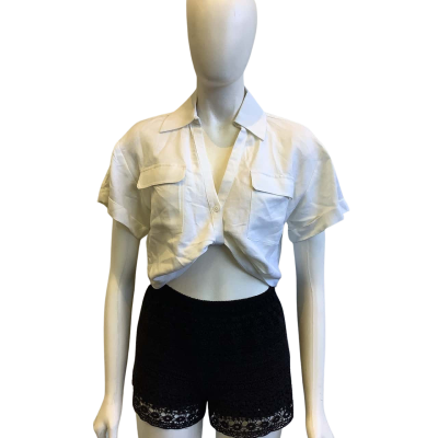 BNWT Summi Summi Women's Size M Cropped Linen Twist Shirt White 