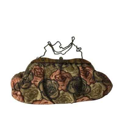 Vintage Floral Pattern Beaded Clutch Bag with Chain Strap