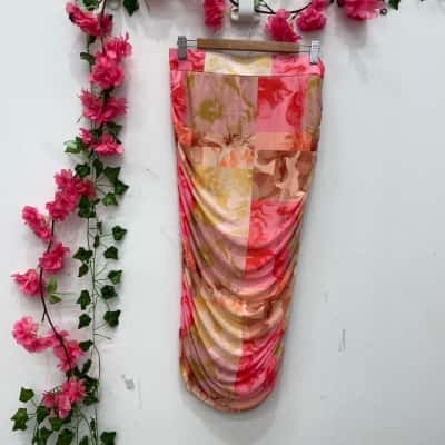 Fate & Becker Womens Mesh Midi Skirt Size 14 Brown / Pink  / Yellow 