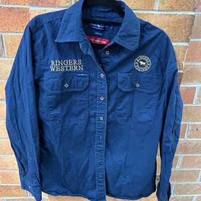  Womens Ringers Western  Size 10 Long Sleeve Shirt Navy Blue 