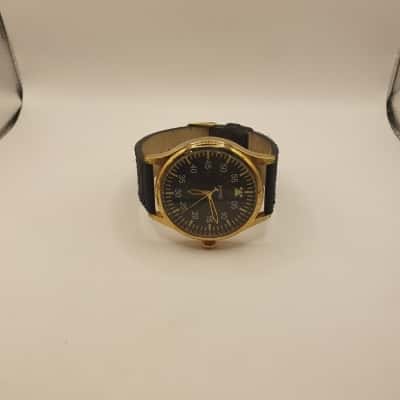 August steiner Mens watch stainless steel leather band