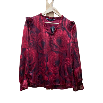 Kelso Womens  Size 8 Long Sleeve Shirt / V-Neck Top Black  / Red 