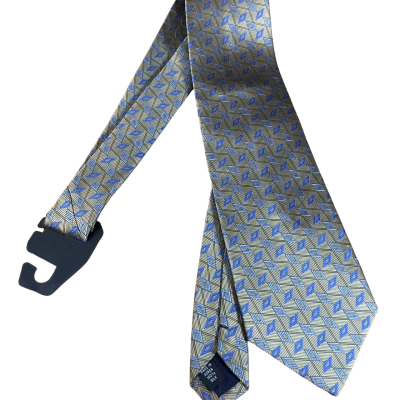   Brenton & Pierce Mens Silk Tie  Blue / Gold / Pattern 
