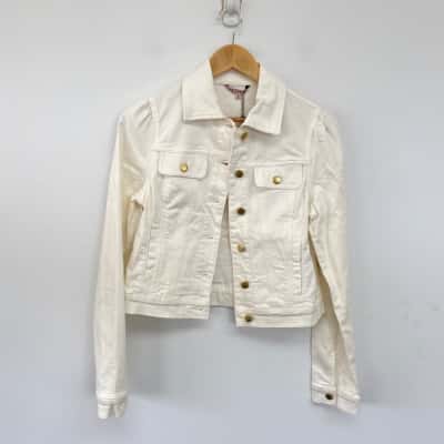 Review Winter White Frankie Cropped Denim Jacket  Size 8