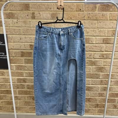 Beginning Boutique Womens aysha cutout denim midi skirt  Size 12 