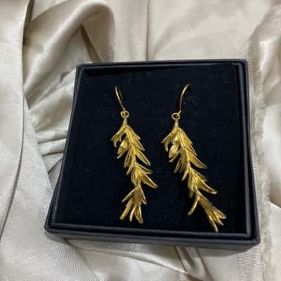 Brass Leaf  Womens Loop Earrings 