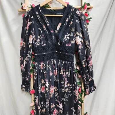 Womens Forever New Black/Pink Floral Dress Size 6