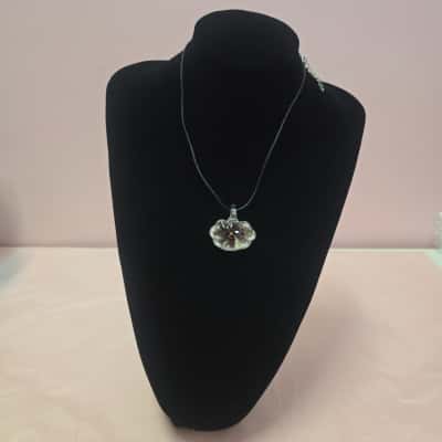 Glass Pendant Necklace Black  / Purple 