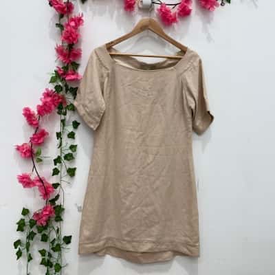 HOSS Womens Short Sleeve Silk Dress Size M Beige 