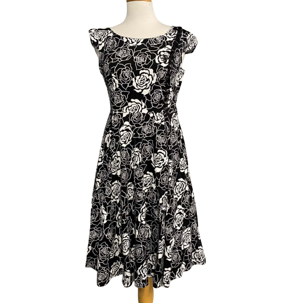 black dress with white roses Strapless Column Dress