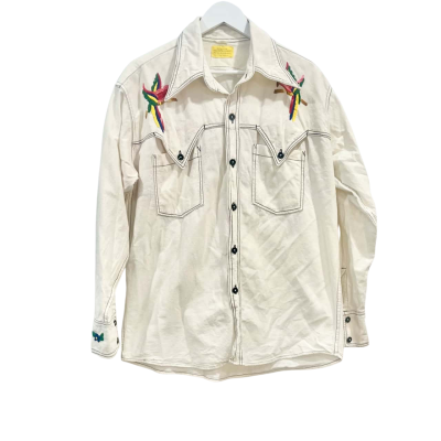 Handmade 100% Cotton Bohemian Long Sleeve Shirt Embroided Bird/Floral Detail Size L