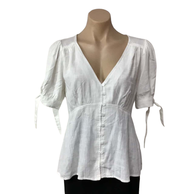 Dotti Womens Size 12 White Linen Blend Button up Short Sleeve Top