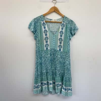 Shareen Collection Green Floral Short SLeeve Mini Dress Size 8 