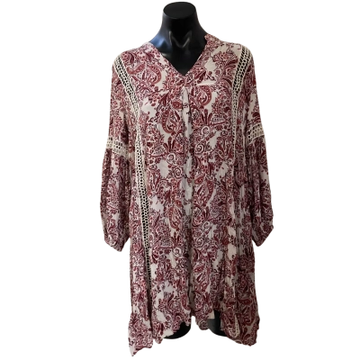 Jag Womens  Size 10 Babydoll Dress Maroon / Pattern / White 