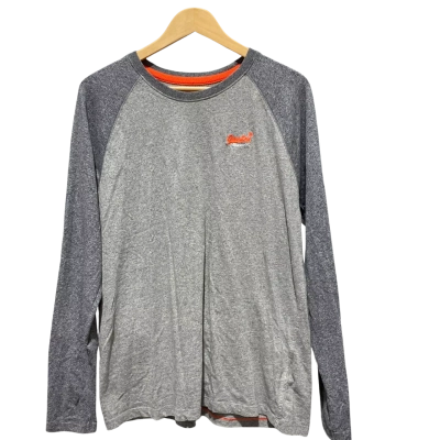 Superdry Mens  Size XL Long Sleeve Top Grey / Orange 
