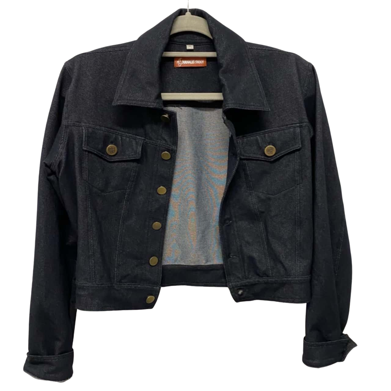 Hanalei Swan Womens Size M Stretch Denim Jacket Black (s)