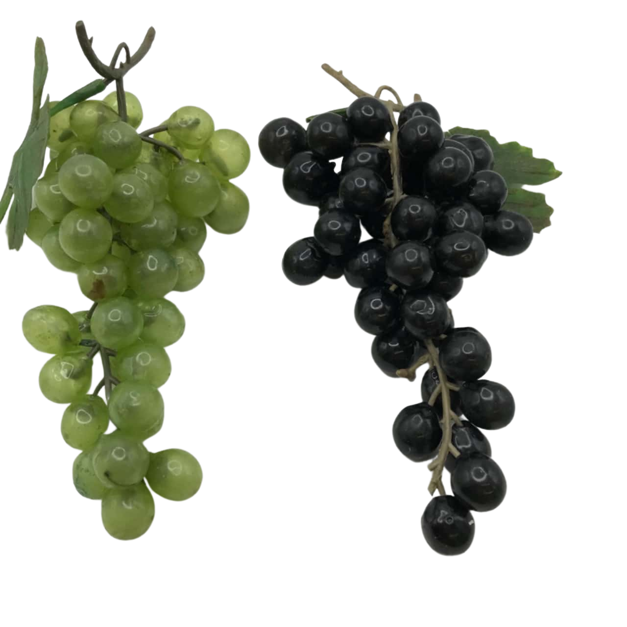 Vintage Artificial Fruit Grapes 2 Bunches Rubber Plastic Faux Purple Green