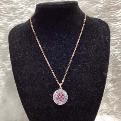  Women's GP/Sterling Silver Murano Glass Pendant & Gold tone Chain Necklace 