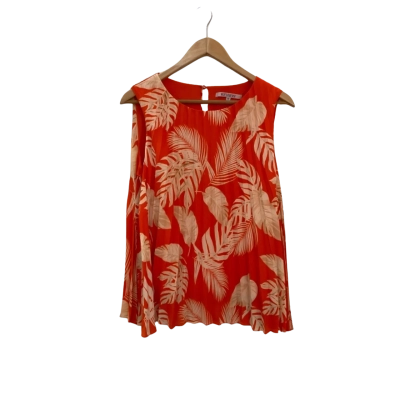 Review Womens  Size 12 Sleeveless Pleated Top Orange / Pattern 
