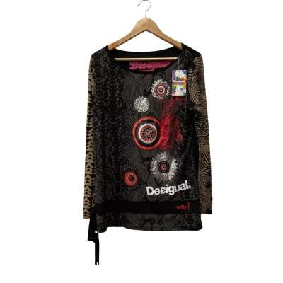 Desigual Womens  Size XXL Long Sleeve Top Black  / Red / Silver 