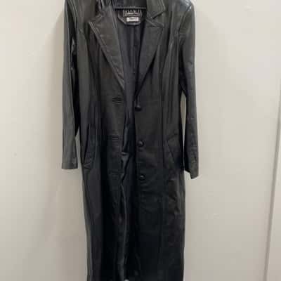 Valencia size 10 Black Midi Length LEATHER coat