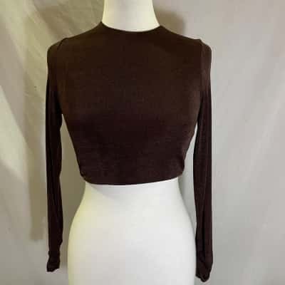 DISSH Size 10 Long Sleeve Cropped Top Brown 